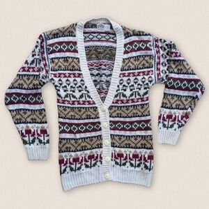 Vintage Picket & Poot Grandma Floral Fair Isle Cardigan Sweater